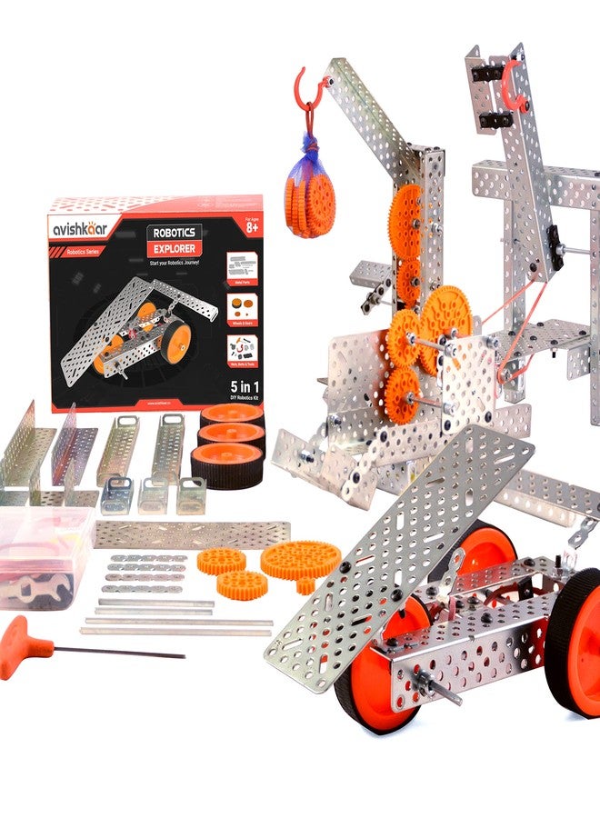 Avishkaar Robotics Explorer Kit, 5-in-1 DIY Robotics Kit for Kids Aged 8-12, 100+ Parts, Learn Mechanical Design & Creativity, Learning & Educational Stem Kit, Made in India, Multicolor - Image 1