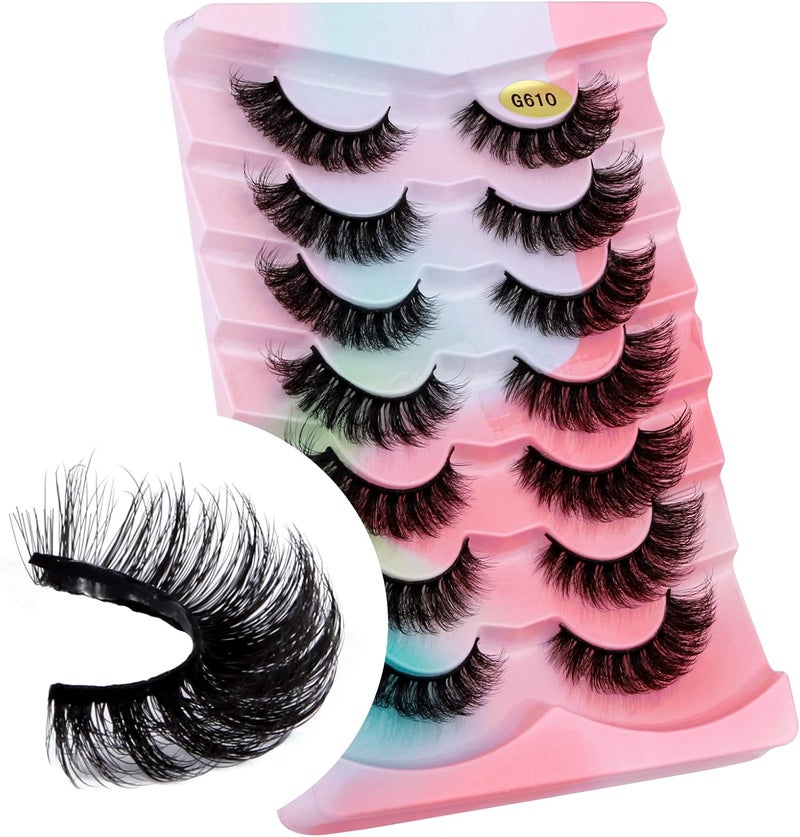 Leipple False Eyelashes 7 Pairs Professional Reusable 8D Lashes Natural Wispy Thick Fluffy Fake Eyelashes Faux Eyelashes G610