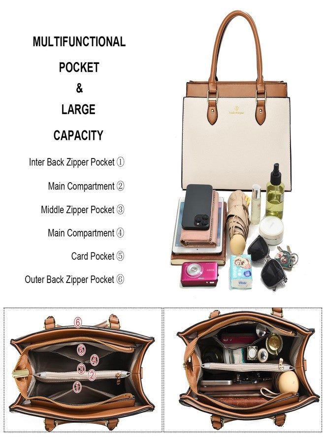 KURGOOL Handbags Purses for Women, Trendy Leather Dual-tone Tote Purse, Designer Handbag Shoulder Bag Top Handle Satchel Bags (Beige & Brown) - Image 5
