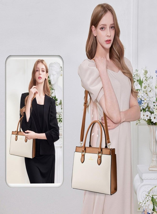 KURGOOL Handbags Purses for Women, Trendy Leather Dual-tone Tote Purse, Designer Handbag Shoulder Bag Top Handle Satchel Bags (Beige & Brown) - Image 2