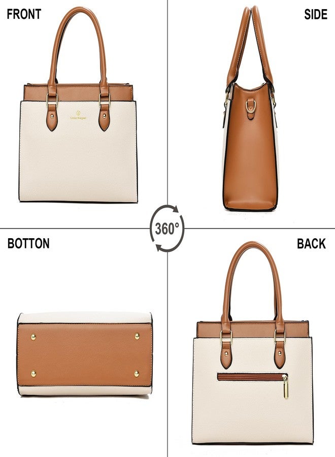 KURGOOL Handbags Purses for Women, Trendy Leather Dual-tone Tote Purse, Designer Handbag Shoulder Bag Top Handle Satchel Bags (Beige & Brown) - Image 4