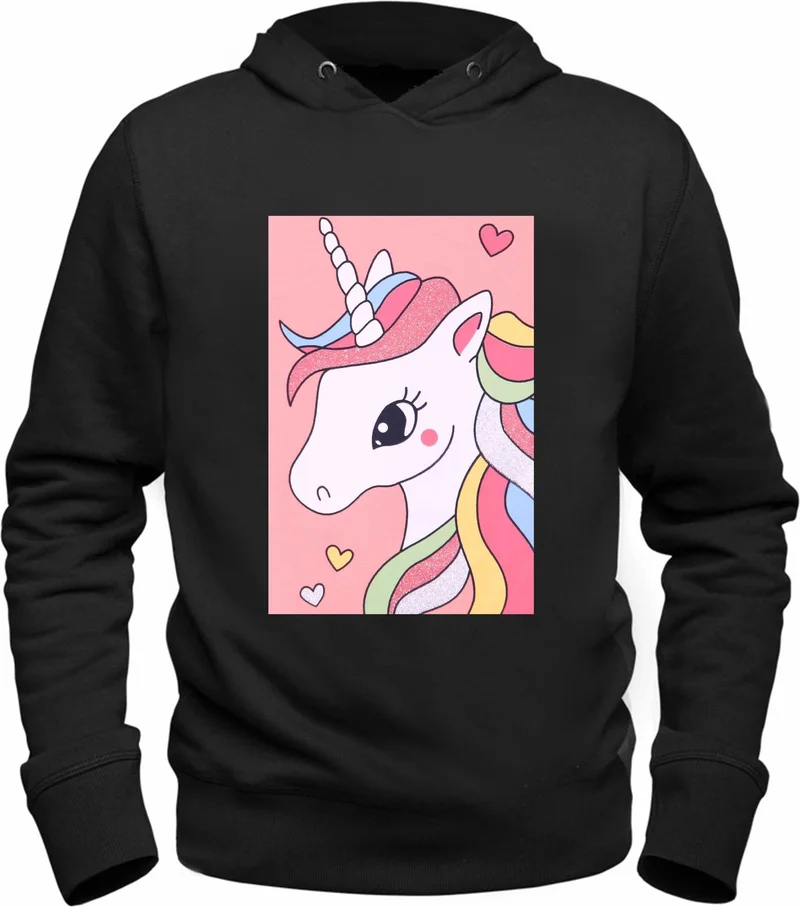 الفا تيشيرت Alpha Tshirt Unicorn Illustrated Digital Printed Kids Black Sweatshirt