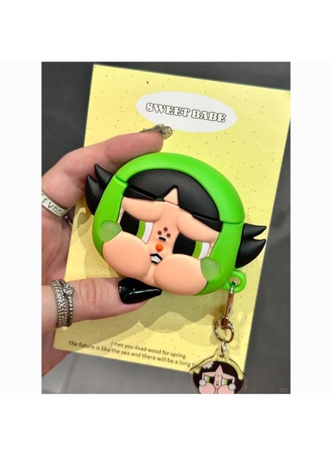 Mind Secret Force Earphone Case Suitable For Airpods4 Apple Wireless Bluetooth Earphone Case Apple 1/2/3/Pro2-Color:Green Hood With Black Hair Little Policewoman + Pendant-Applicable Models:Airpods Pro