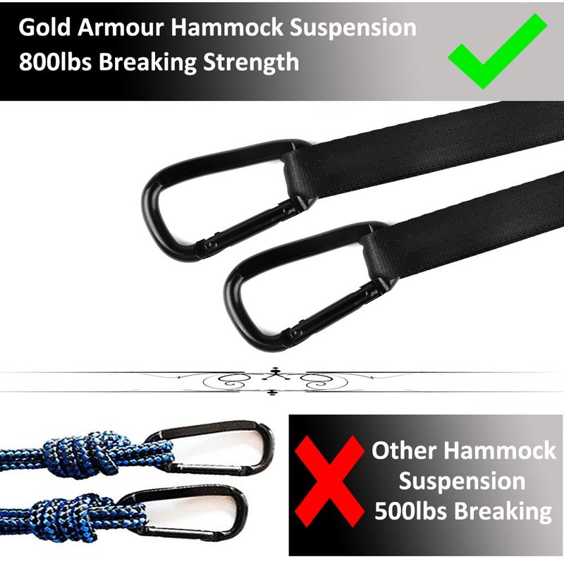 Gold Armour Gold Armour Camping Hammock - XL Double Hammock Portable Hammock Camping Accessories Gear for Outdoor Indoor with Tree Straps, USA Based Brand (Gray)  - Image 4