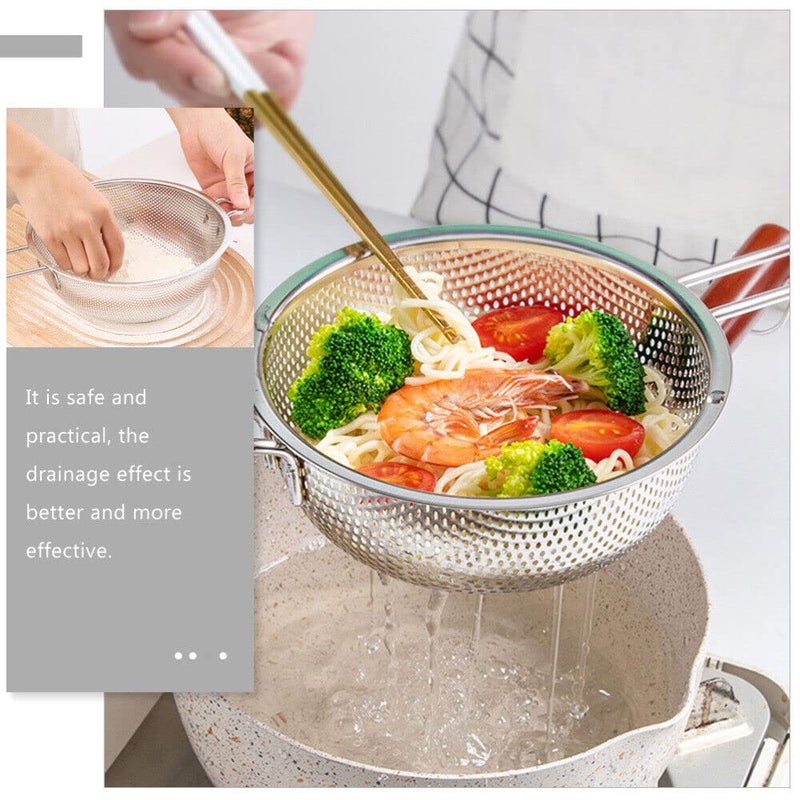 Snevad Skimmer for Food Strainer Deep Fry Basket Long Handle Stainless Steel Perforated Large HeavyDuty Stainless Steel Skimmer with Long Handle Large Perforated Basket for Deep Frying Straining - Image 2