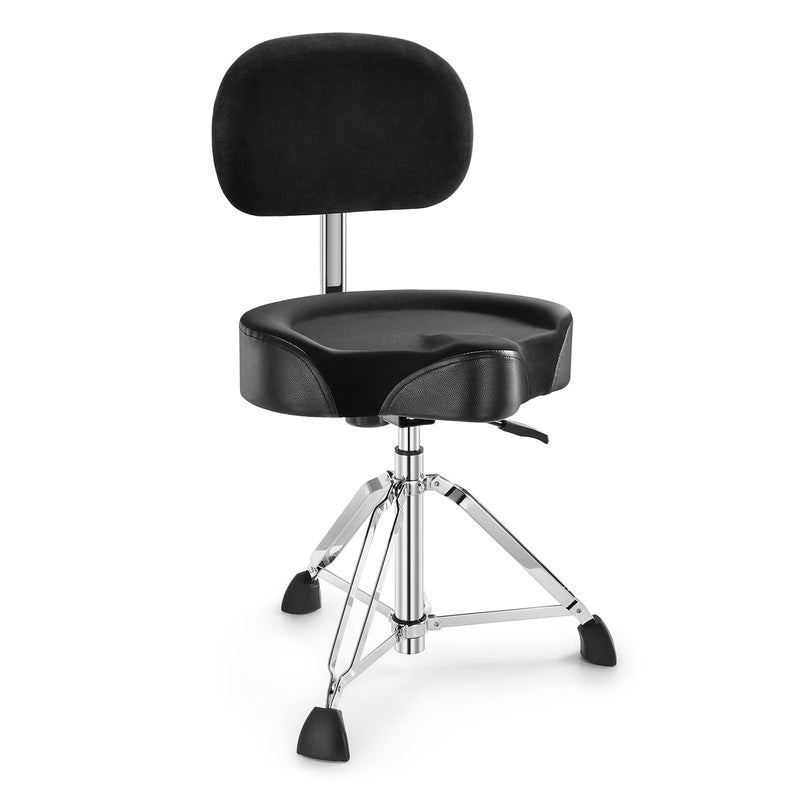 Donner Drum Throne with Backrest Heavy Duty Hydraulic Drum Stool Height Adjustable Motorcycle Style Drum Seat Saddle Drum Throne for Adults Drummers Black
