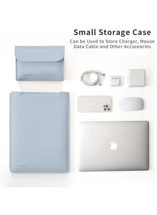إكسفور حقيبة كمبيوتر محمول واقية حافظة كمبيوتر محمول متوافقة مع ماك بوك 13 بوصة حافظة عمودية من البوليستر مع حقيبة جيب من البولي يوريثان مع حقيبة صغيرة باللون الأزرق - Image 2