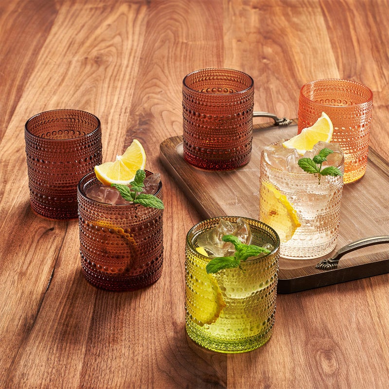 Khen نظارات بهلوان للشرب مطرزة بالخرز من Hobnail | مجموعة من 6 | اللون خمر فقاعة تصميم ويسكي الأواني الزجاجية الطراز القديم تنقش تصميم للمياه النبيذ كوكتيل تنقش الزجاج الصخور الثقيلة الزجاج - Image 2
