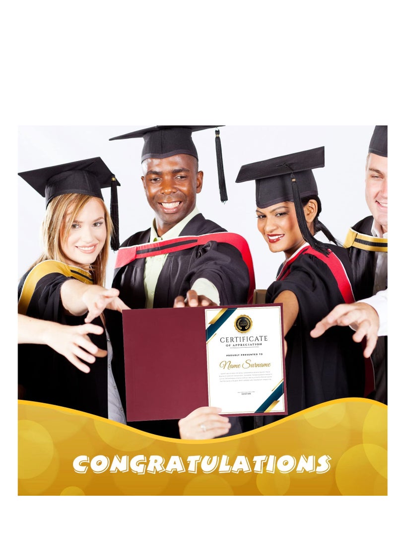 SYOSI 10 قطع من حاملي الشهادات حامل الدبلوم لحجم الحروف 8.3 × 11.6 بوصة، بطاقات الشهادات الورقية، غطاء الدبلوم مع حواف من رقائق الذهب، مجلد الشهادات 12 × 8.6 بوصة، أحمر خمري - Image 2