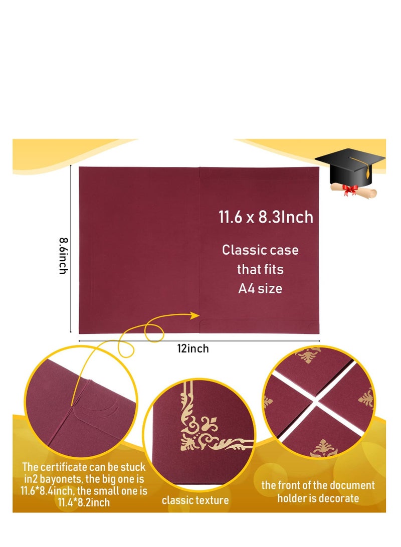 SYOSI 10 قطع من حاملي الشهادات حامل الدبلوم لحجم الحروف 8.3 × 11.6 بوصة، بطاقات الشهادات الورقية، غطاء الدبلوم مع حواف من رقائق الذهب، مجلد الشهادات 12 × 8.6 بوصة، أحمر خمري - Image 4