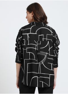Dennis Lingo Black Relaxed Fit Printed Shirt for Women - Rayon, Full Sleeves, Shirt Collar, Casual,  - Image 3