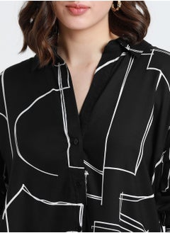 Dennis Lingo Black Relaxed Fit Printed Shirt for Women - Rayon, Full Sleeves, Shirt Collar, Casual,  - Image 4
