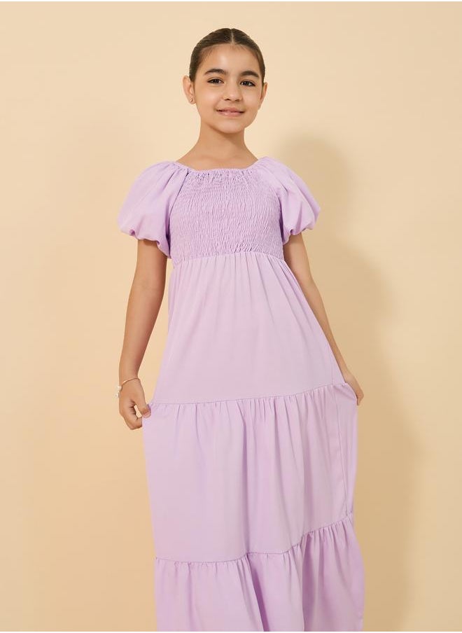 Styli - Smocked Detail Puff Sleeve Dress - Image 1