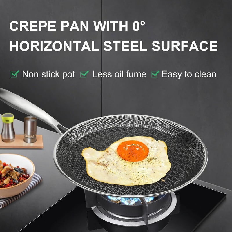 DCIGNA Nonstick Crepe Pan, 11Inch Stainless Steel Crepe Pan, Honeycomb Coating Flat Skillet Tawa Dosa Tortilla Omelet Griddle Pan, PFOA Free, Induction Compatible - Image 4