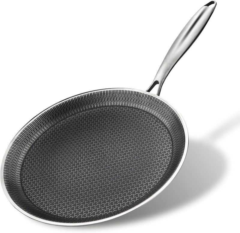 DCIGNA Nonstick Crepe Pan, 11Inch Stainless Steel Crepe Pan, Honeycomb Coating Flat Skillet Tawa Dosa Tortilla Omelet Griddle Pan, PFOA Free, Induction Compatible - Image 1