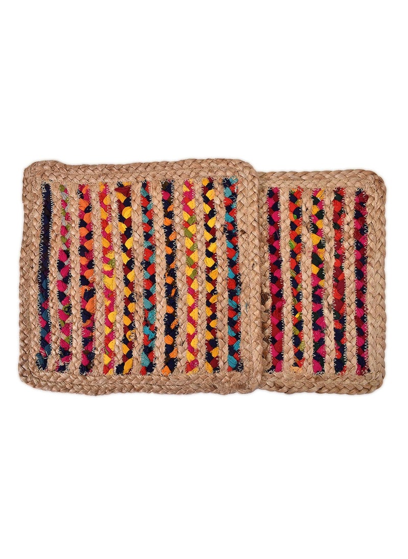 TSUKUYOMI TSUKUYOMI Pack of 4 Jute Rustic Vintage Place mat for Dining Table Bedside Table Tea Coaster Plate mat Decoration mat Square 30 cm Jute Chindi Patta 12x12 Sq  - Image 5