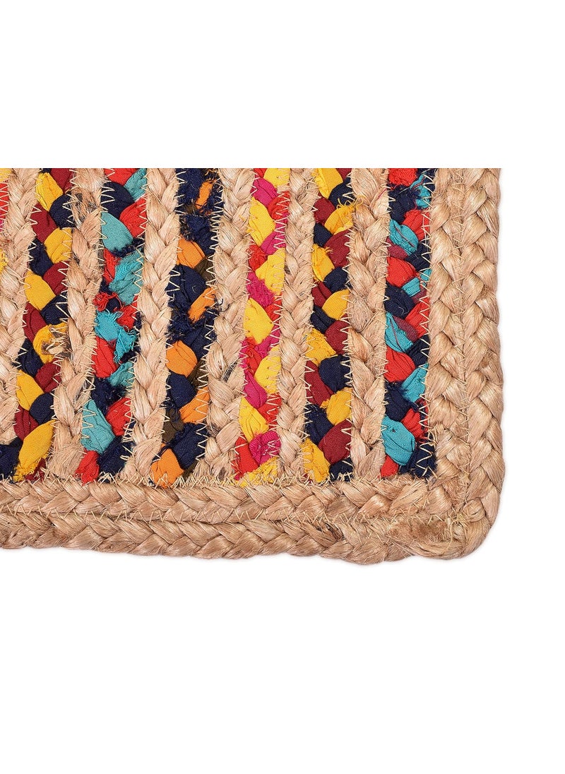 TSUKUYOMI TSUKUYOMI Pack of 4 Jute Rustic Vintage Place mat for Dining Table Bedside Table Tea Coaster Plate mat Decoration mat Square 30 cm Jute Chindi Patta 12x12 Sq  - Image 4
