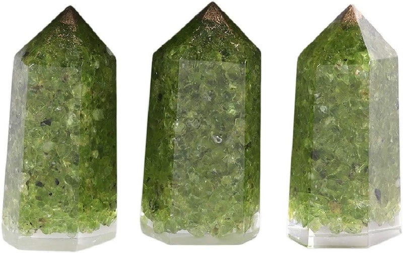 mookaitedecor Set of 3 Peridot Healing Crystal Wands 2 Inch, Polished Tumbled Stone Points 6 Faceted Reiki Chakra Meditation Therapy Decor