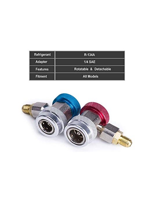 AMAZOR AMAZOR Adjustable R134A Adapter Fittings Quick Coupler Tool Kit High Low AC Freon Manifold Gauge Hose Conversion kit 14 SAE HVAC Set of 2 Pcs  - Image 4