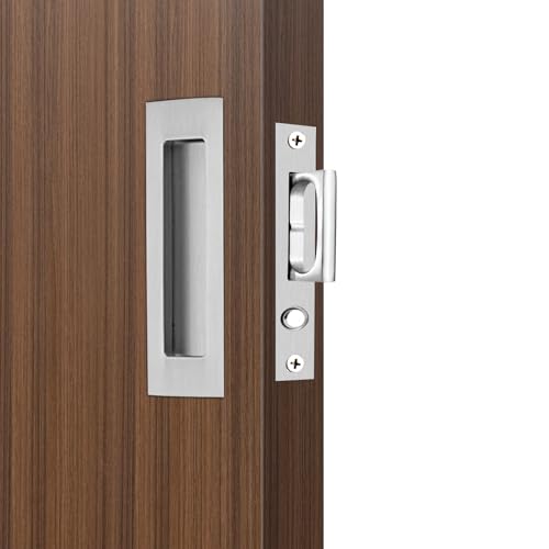 Dontay Sliding Pocket Door Handles 304 Stainless Steel Non Locking Pocket Door Hardware Recessed Flush Finger Pulls Heavy Duty Edge Pull with Pop Out Ring Pull Satin Nickel 1 Set 6 Inch - Image 1