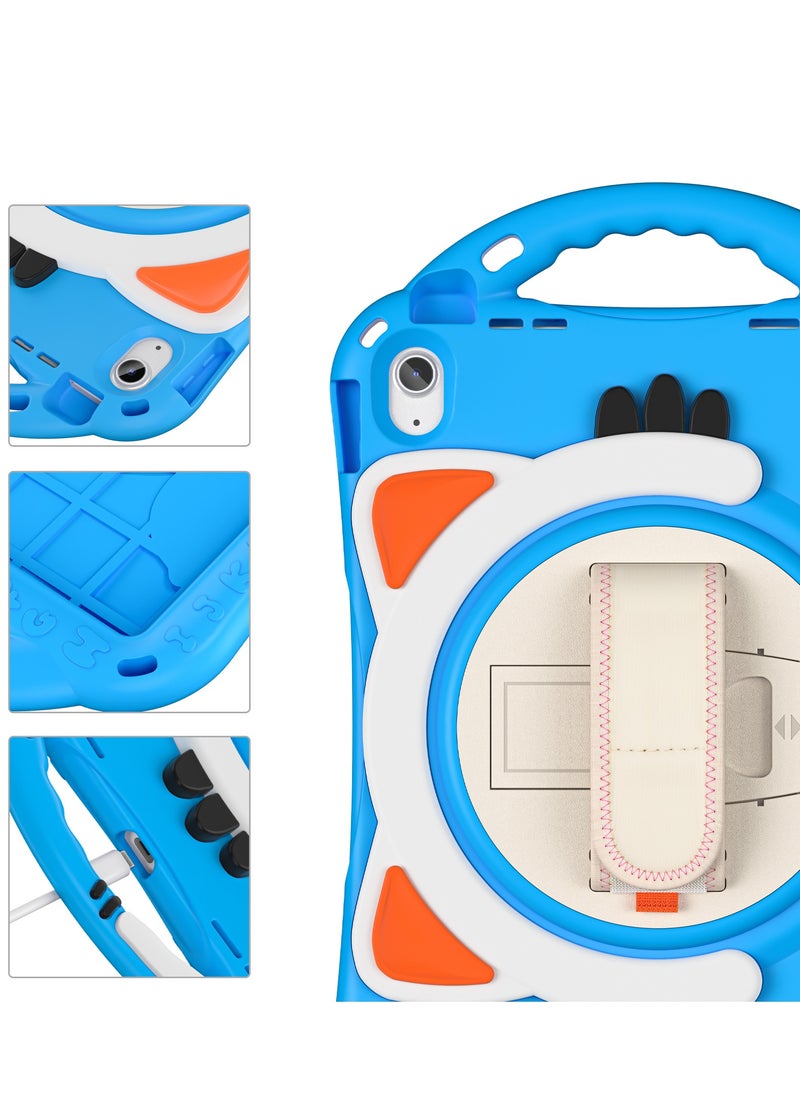 GULFLINK Cute Cat Kids Case with 360 Degree Rotatable Stand/Hand Strap+Shoulder Strap for ipad 10th 10.9 inch 2022（A2757/A2777）Light blue  - Image 2