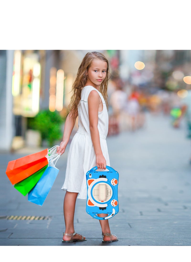 GULFLINK Cute Cat Kids Case with 360 Degree Rotatable Stand/Hand Strap+Shoulder Strap for ipad 10th 10.9 inch 2022（A2757/A2777）Light blue  - Image 3