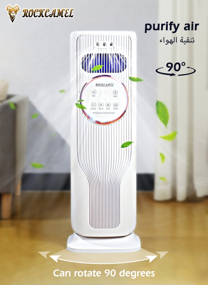 ROCKCAMEL مروحة برج 6 في 1 مع ريموت كونترول وشاشة لمس، تذبذب 180°， مرطب مدمج، تعقيم بالأشعة فوق البنفسجية، 3 مستويات ضباب قابلة للتعديل، تبريد وتدفئة للمنزل والمكتب (أبيض) - Image 2
