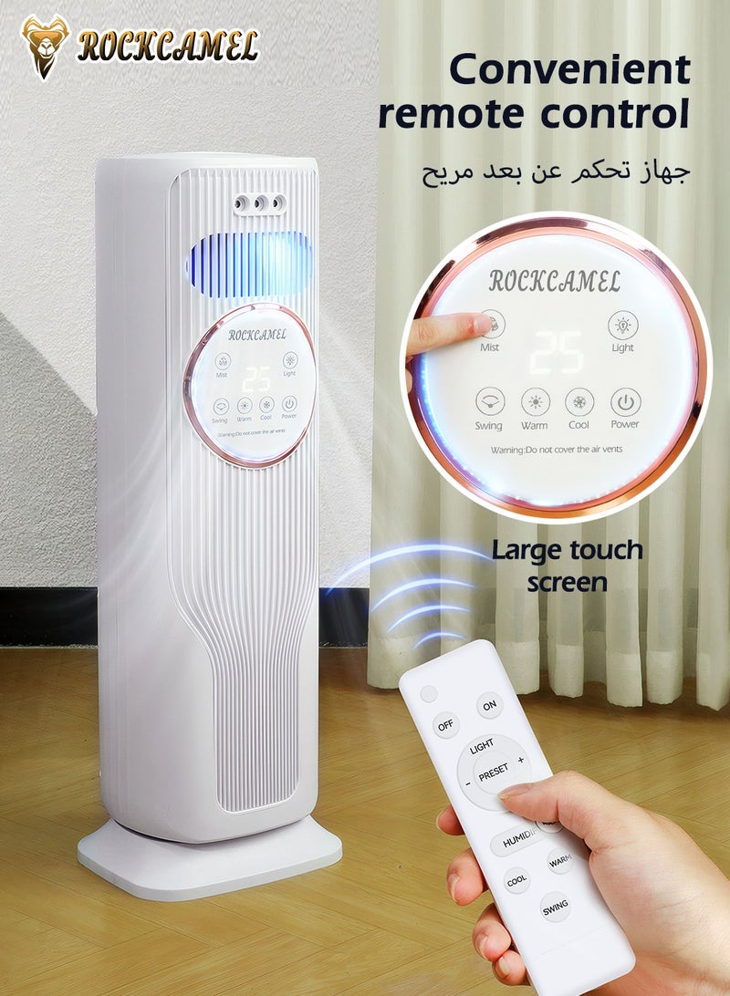 ROCKCAMEL مروحة برج 6 في 1 مع ريموت كونترول وشاشة لمس، تذبذب 180°， مرطب مدمج، تعقيم بالأشعة فوق البنفسجية، 3 مستويات ضباب قابلة للتعديل، تبريد وتدفئة للمنزل والمكتب (أبيض) - Image 5