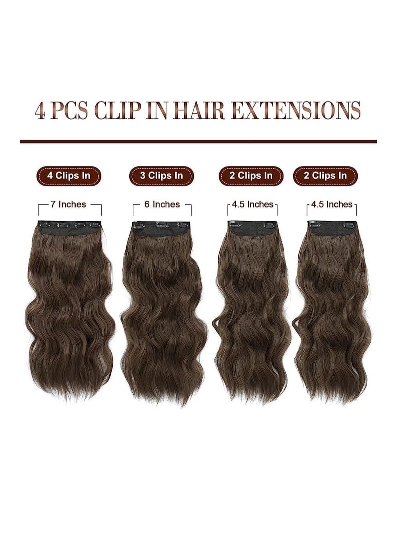 Estelle Clip in Hair Extensions for Women Fiber Hairpieces Thick Clip on Plastic Hair Extensions with Invisible Clips for lady 4 Pieces Medium Brown  - Image 2