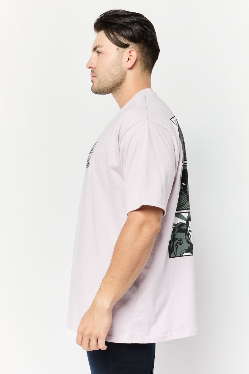 MARVEL Men Crew Neck Short Sleeve Embroidered T-Shirt, Lavender - Image 4