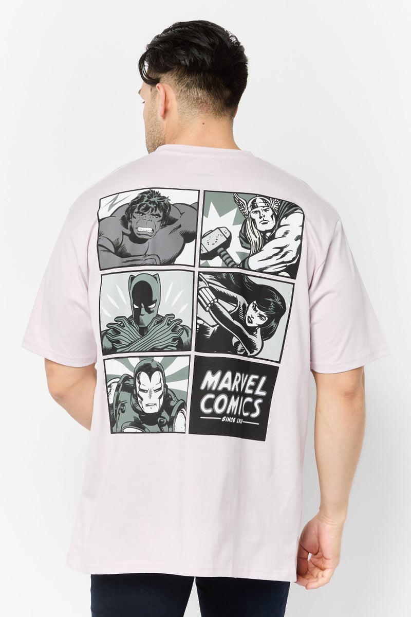 MARVEL Men Crew Neck Short Sleeve Embroidered T-Shirt, Lavender - Image 3