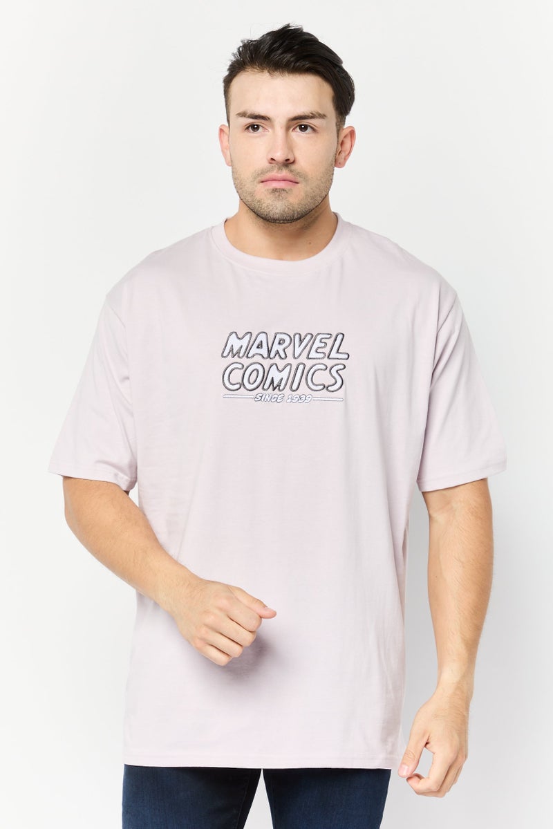MARVEL Men Crew Neck Short Sleeve Embroidered T-Shirt, Lavender - Image 1