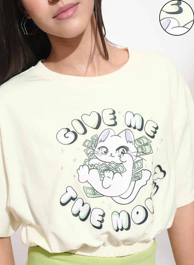 Tokyo Talkies Graphic Print Round Neck Cotton Boxy T-shirt by Styli