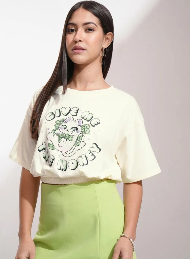Tokyo Talkies Graphic Print Round Neck Cotton Boxy T-shirt by Styli