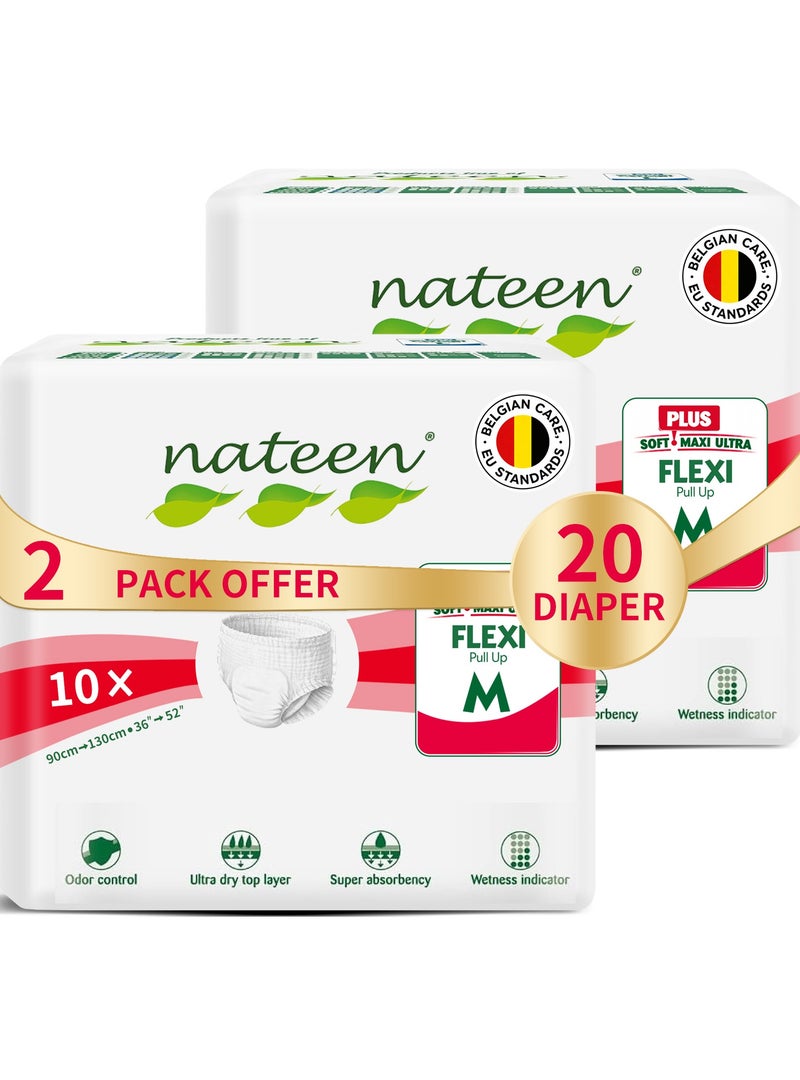 nateen Flexi Plus Adult Diapers Pants,Incontinence Pull Up,Medium,Waist Size 90-130Cm,20 Count,Superior Comfort,Excellent Combination Of Protection. - Image 1