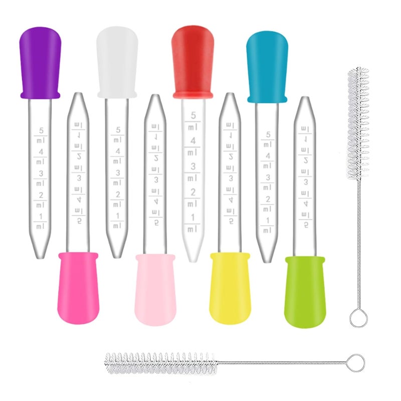 SQUISHY 8PCS Dropper for Baby, Dropper Bottle, Pipette Multi-color Pipette Droppers with 2 Cleaning Brushes, Soft Filler Droppers for Accurate Liquid Transfer Eye Drops and General Liquid Dispensing - Image 1