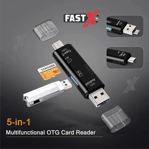 FASTX® Black 5 in 1 OTG Card Reader type c High Speed, Micro SD/TF Memory Card Reader (Type C + Micro USB 2.0 for Data Transfer) for Android Smart Phone, PC, Laptop, Mac-Book, Flash Drive/pendrive - Image 5