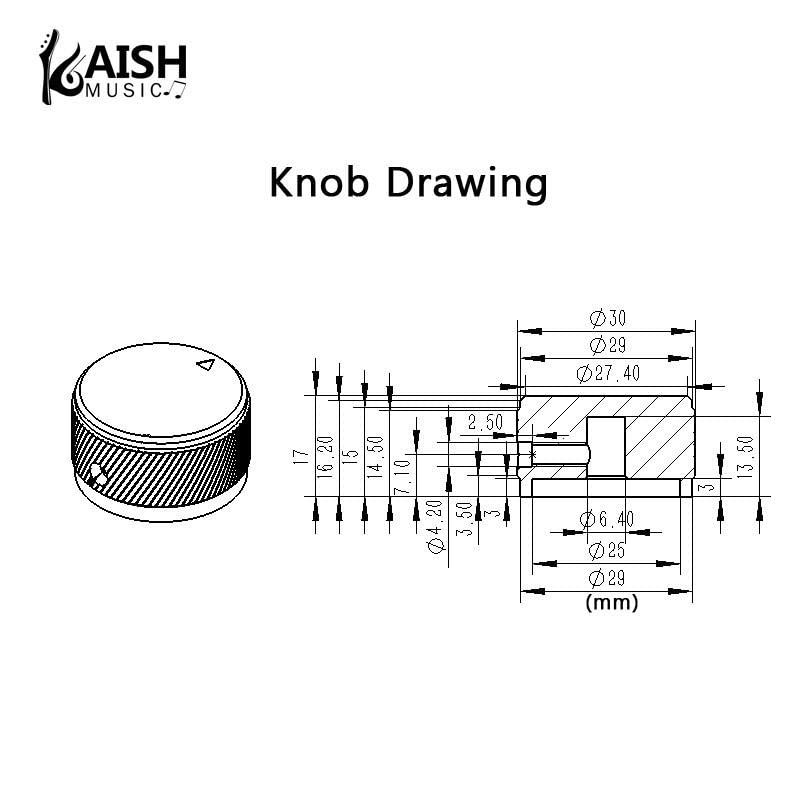 KAISH 2pcs 1-3/16"(30mm) Diam. Aluminium Potentiometer Knobs 1/4" Universal Metal Pot Control Knobs with Indicator and Set Screw for AMP Amplifier Black with Stripe Design - Image 2