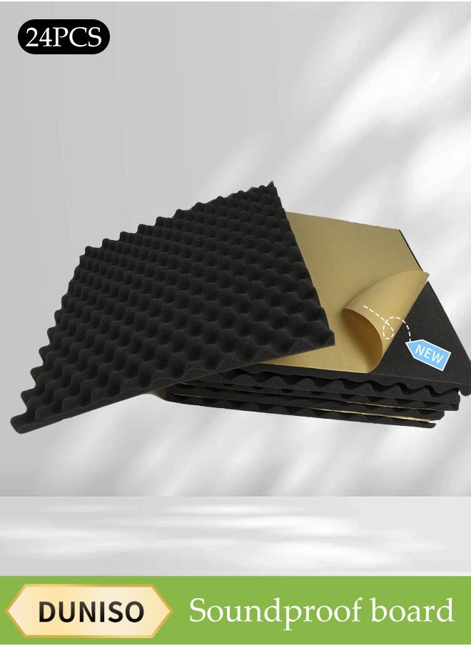 DUNISO 24 Pieces Of Sound-Absorbing Foam,Acoustic Panels,Sound Insulation Board, 2X30X30cm, Fast Recovery Sound-Absorbing Board, Home Studio, High-Density Flame-Retardant Sound Insulation Wall Board, Thickened, Egg Sound Insulation Cotton, Wall, Bedroom, Piano Room, Ktv, Indoor, Self-Adhesive  - Image 1