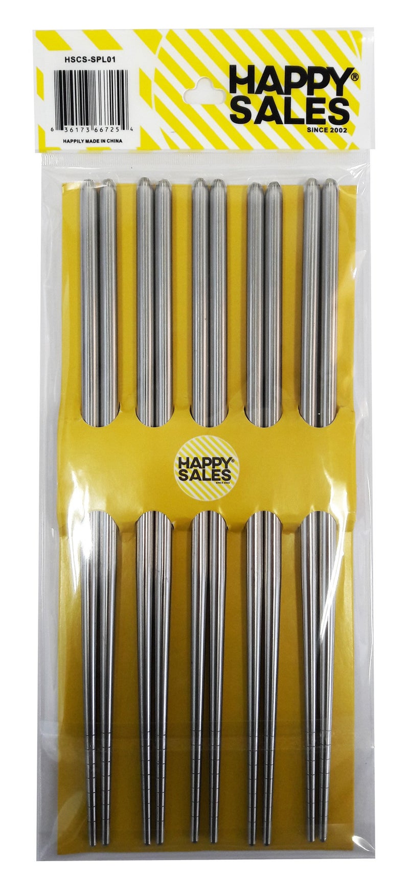 Happy Sales عصا تناول الطعام الفولاذية HSCS-SPL01 من هابي سيلز، 5 أزواج، عادية - Image 2