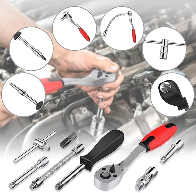MYSELF MYSELF 46Piece Socket Set with 14inch Ratchet Wrench for Car Bike Home Repair DIY Projects  - Image 4
