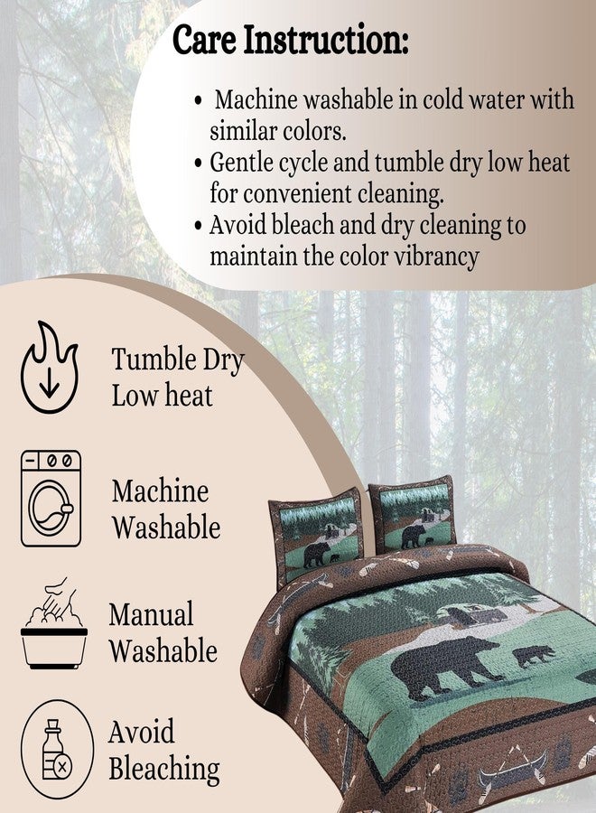 BestGiftEver لحاف BestGiftEver بحجم كوين بتصميم فريد مستوحى من حديقة دببة متنقلة، غطاء سرير مبطن بنمط كوخ ريفي، طقم مفروشات ريفي من 3 قطع مع لحاف كوين و2 غطاء وسادة لمحبي الطبيعة - Image 3