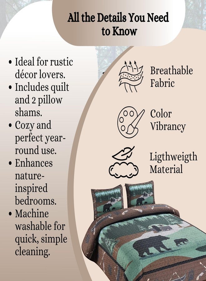 BestGiftEver لحاف BestGiftEver بحجم كوين بتصميم فريد مستوحى من حديقة دببة متنقلة، غطاء سرير مبطن بنمط كوخ ريفي، طقم مفروشات ريفي من 3 قطع مع لحاف كوين و2 غطاء وسادة لمحبي الطبيعة - Image 2