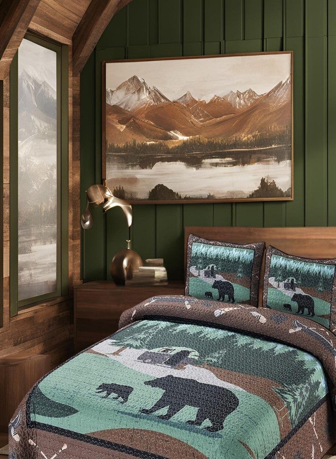 BestGiftEver لحاف BestGiftEver بحجم كوين بتصميم فريد مستوحى من حديقة دببة متنقلة، غطاء سرير مبطن بنمط كوخ ريفي، طقم مفروشات ريفي من 3 قطع مع لحاف كوين و2 غطاء وسادة لمحبي الطبيعة - Image 4