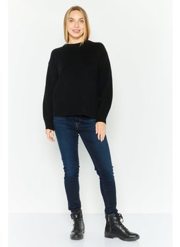 HUGO by Hugo Boss Women Crew Neck Knitted Sweater, Black  - Image 4