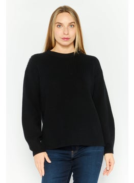 HUGO by Hugo Boss Women Crew Neck Knitted Sweater, Black  - Image 1