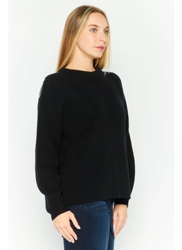 HUGO by Hugo Boss Women Crew Neck Knitted Sweater, Black  - Image 3