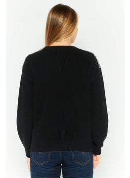 HUGO by Hugo Boss Women Crew Neck Knitted Sweater, Black  - Image 2