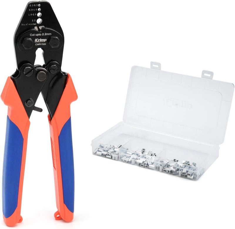iCRIMP CWR1522 Wire Rope Tool Set for Cable Railing, Hand Swaging-Crimp&Cut-with 150pcs Aluminum Double Sleeves (CWR1522 Set) - Image 1
