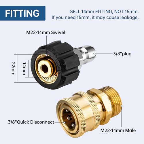 AURORA CAR Pressure Washer Adapter Set, Quick Connect Kit, M22 14mm to 3/8 Inch Quick Connect Pressure Washer Hose Adapter - Image 3